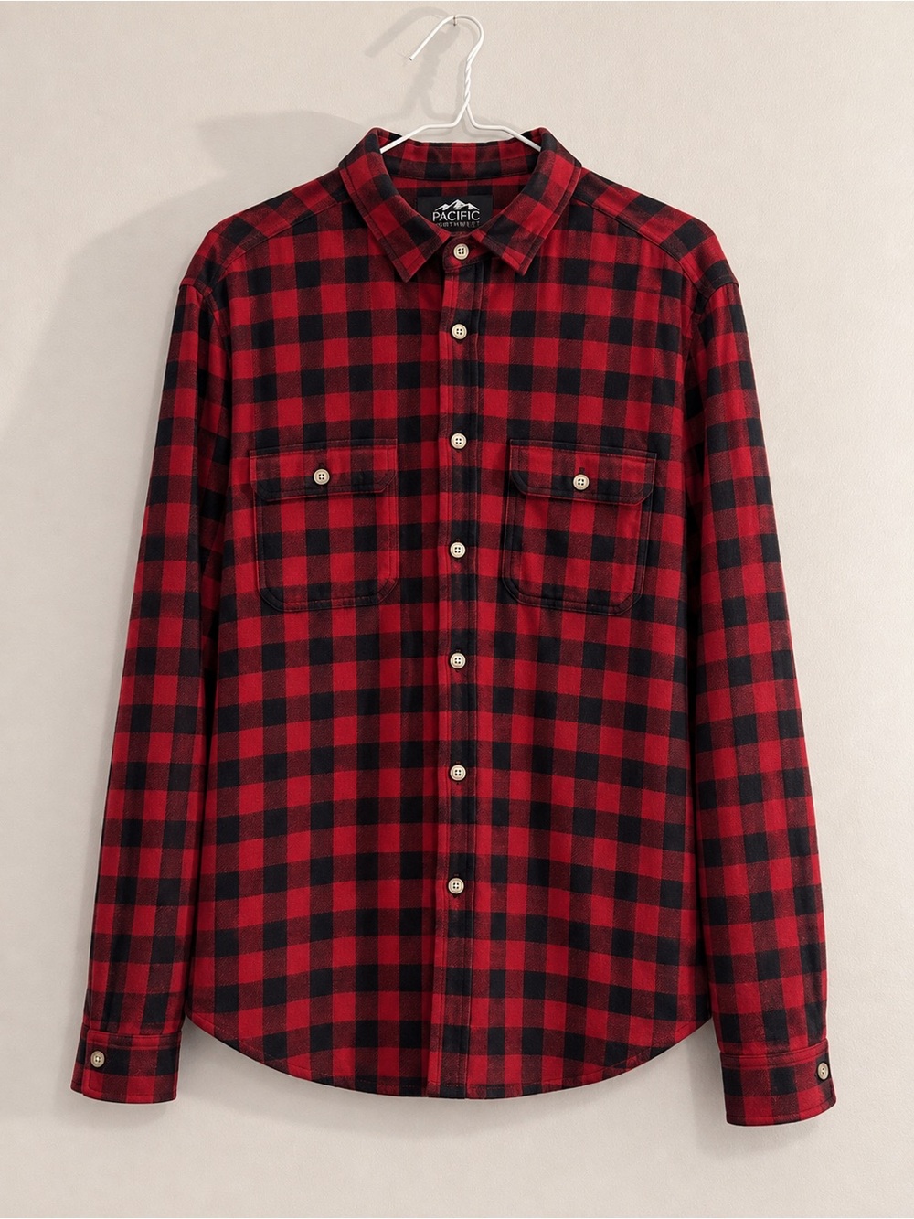 Men’s Large Pacifica Red & Black Buffalo Check Button-Down Shirt
